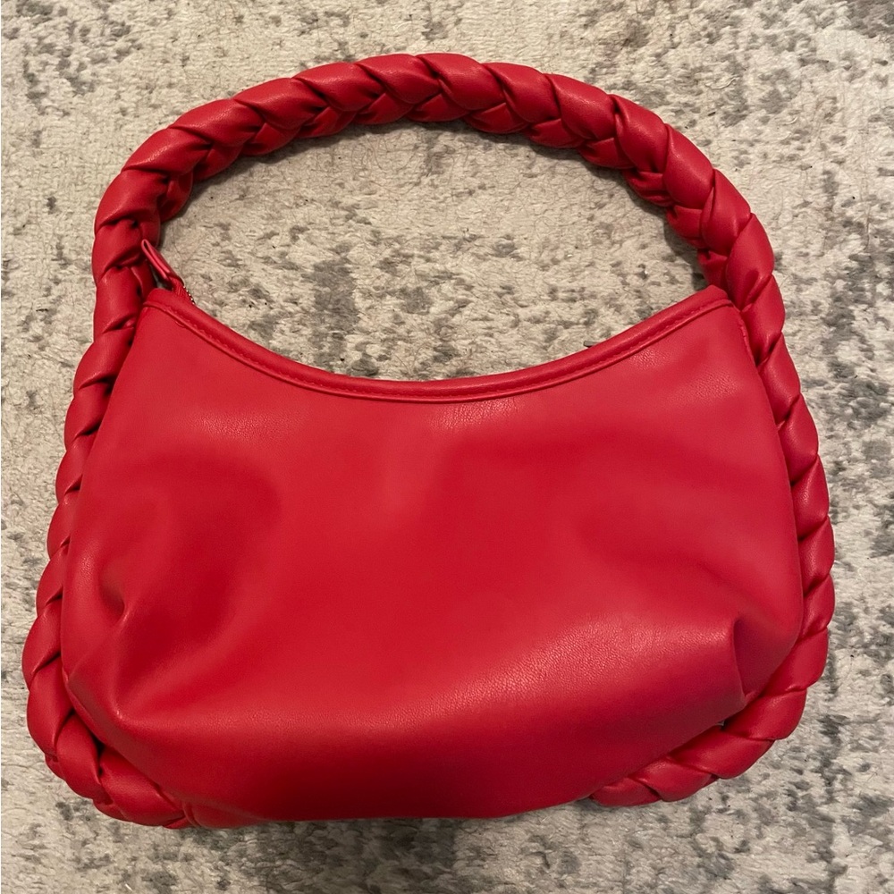 Elegant Red Braided Handle Women's Bag